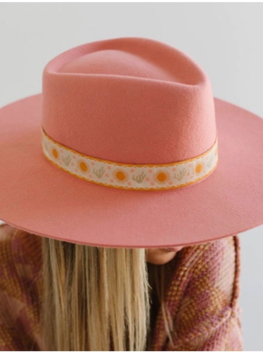 Gigi Pip Dakota Dae Triangle Crown Wide Brim Wool Hat Pink Southwestern S/M 57